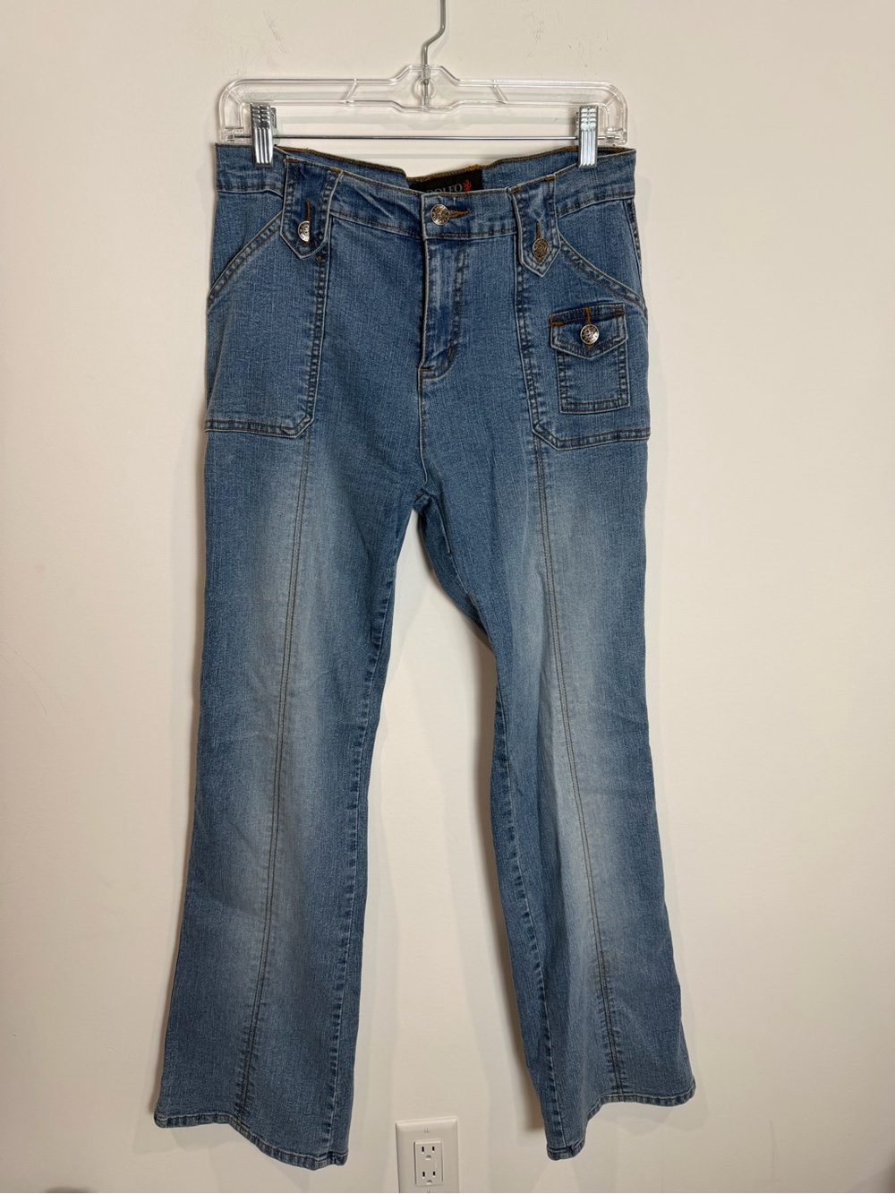 Y2K Vintage Denim Cargo Split Leg Patch Utility Pockets